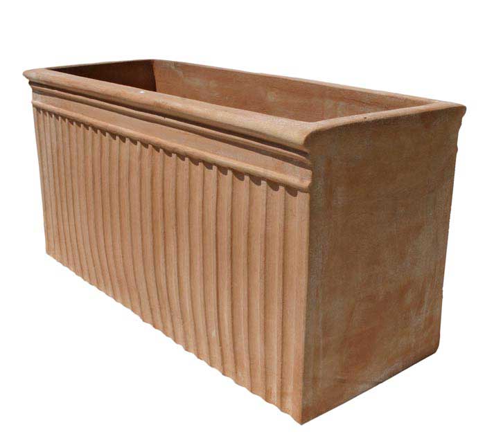 Italian Terracotta Ribbed Rectangular Planter