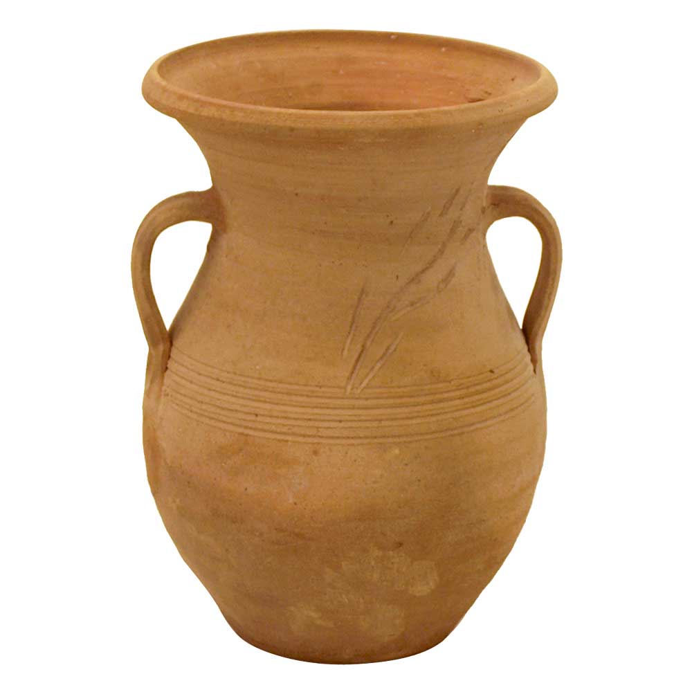 Greek Terracotta Patterned Vase with Handles