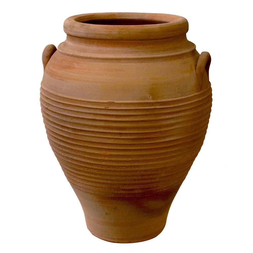 Greek Terracotta Ribbed Jar with Handles