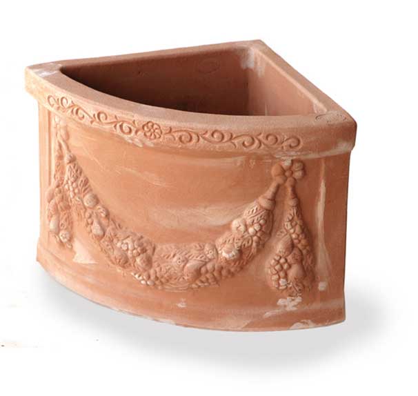 Italian Terracotta Corner Planter with Garland