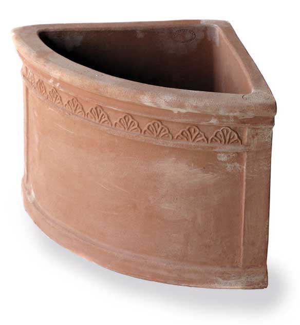 Italian Terracotta Corner Planter with Leaf Design