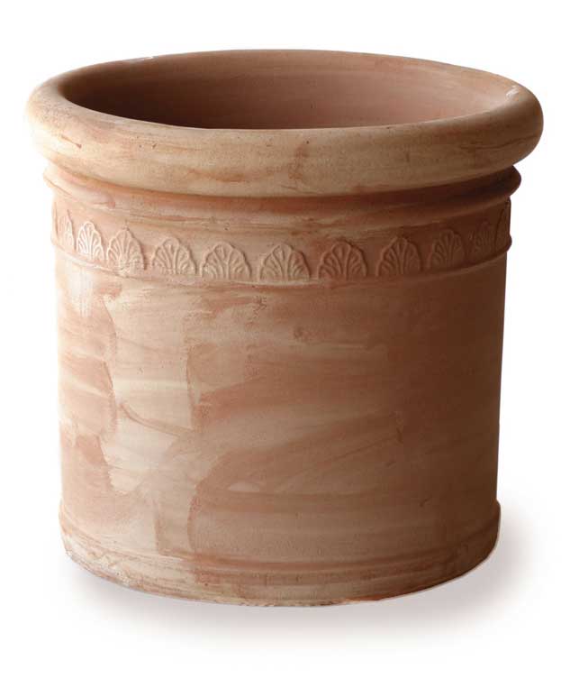 Italian Terracotta Cylinder Pot with Leaf Design