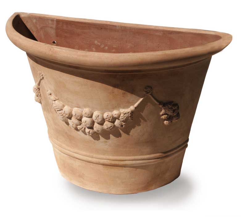 Italian Terracotta Half Wall Planter with Garland