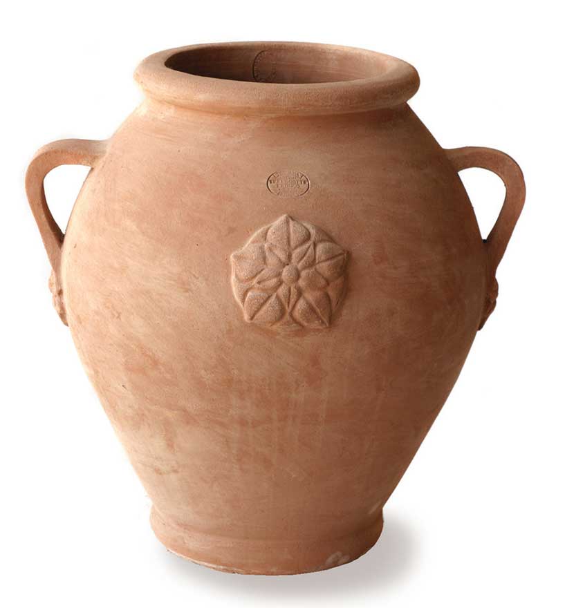 Italian Terracotta Jar with Rose and Handles