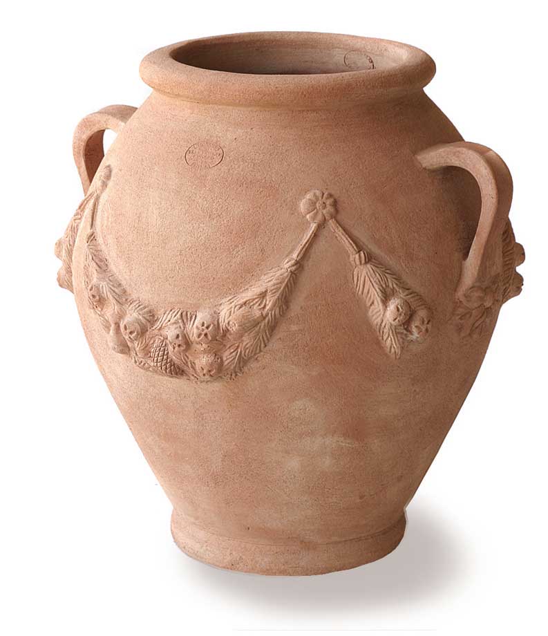Italian Terracotta Jar with Rose and Handles