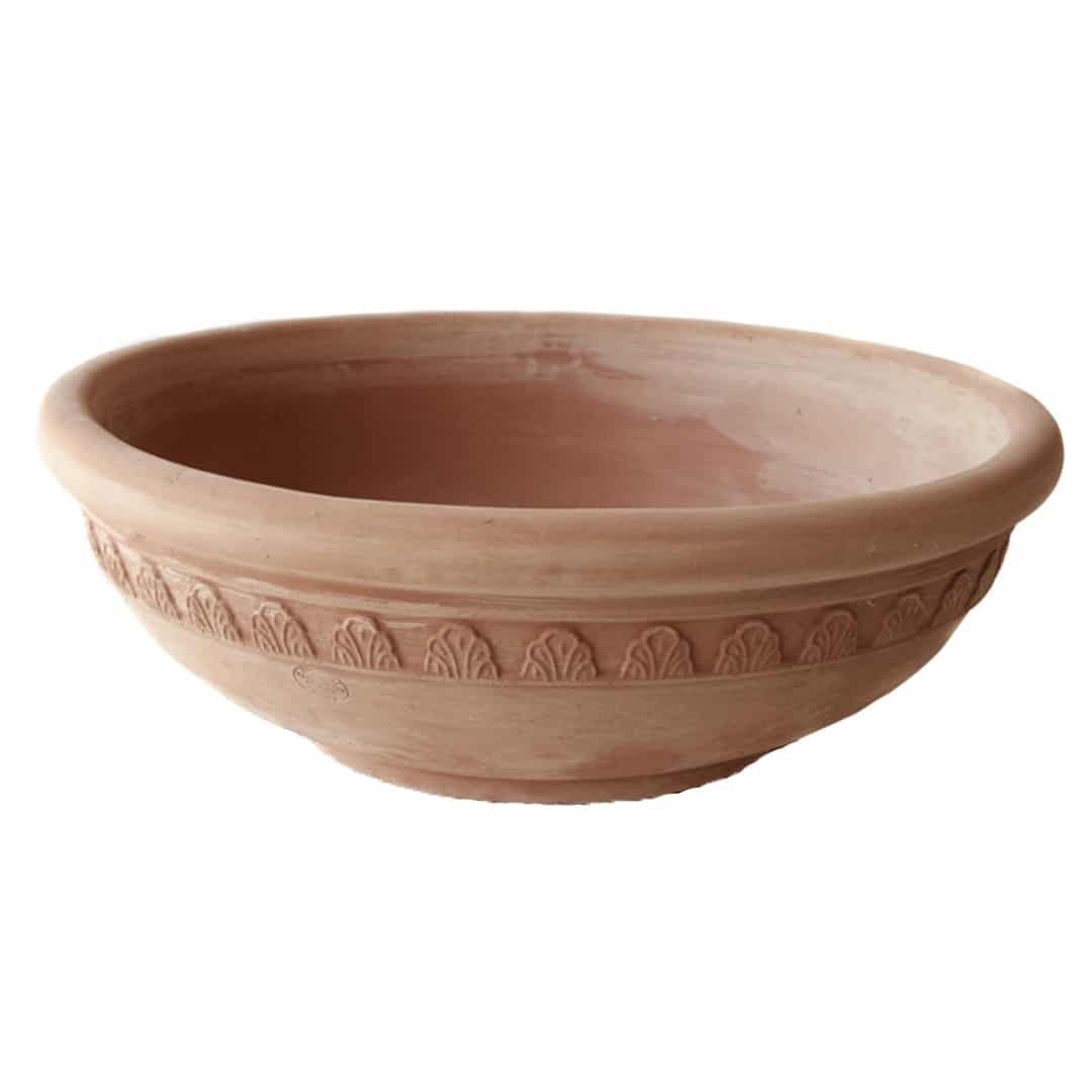 Italian Terracotta Low Bowl with Leaf Design
