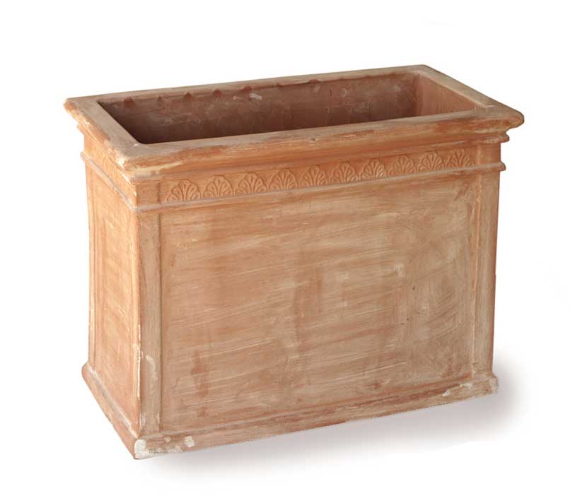 Italian Terracotta Tall Rectangle Planter with Leaf Design
