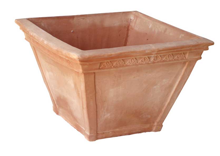 Italian Terracotta Tapered Square Pot with Leaf Design