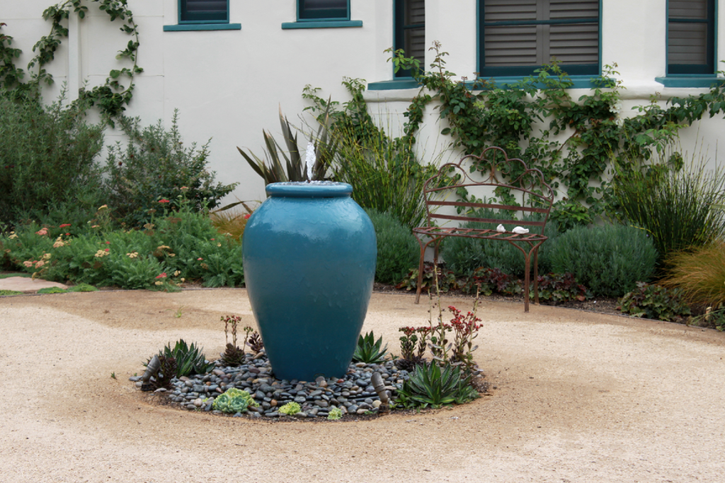 Eye of the Day Garden Design Center|Gladding McBean Oil Jar| Oil Jar fountain conversion part of landscape makeover