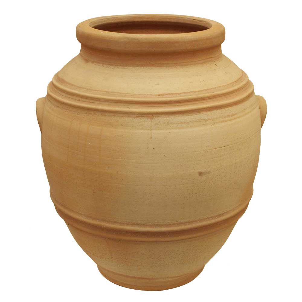 Greek Terracotta Ribbed Bulbous Pot