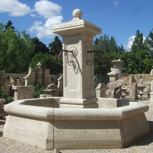 Fontaine Centrale Octagonale Colonne Carre ABFO20 - Hand Carved French Limestone Fountain