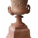 Italian Terracotta Decorative Urn with Handles on Pedestal