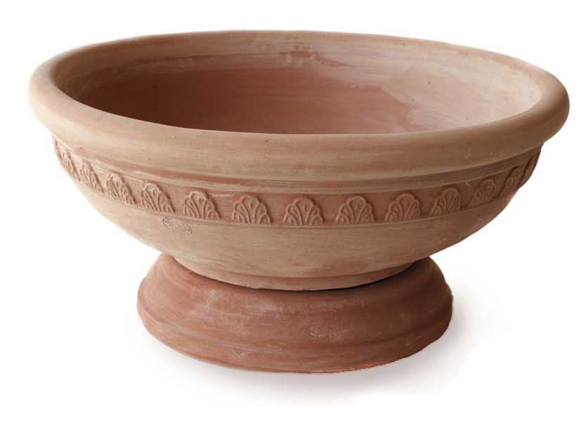 Italian Terracotta Low Bowl with Leaf Design on Base