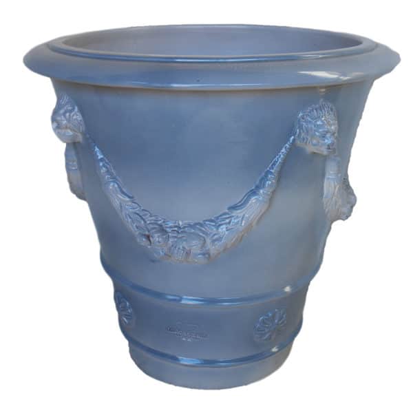 lions and garland glazed terracotta planter