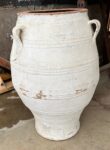 vintage Greek Pithari oil jar with a white wash finish and natural patina