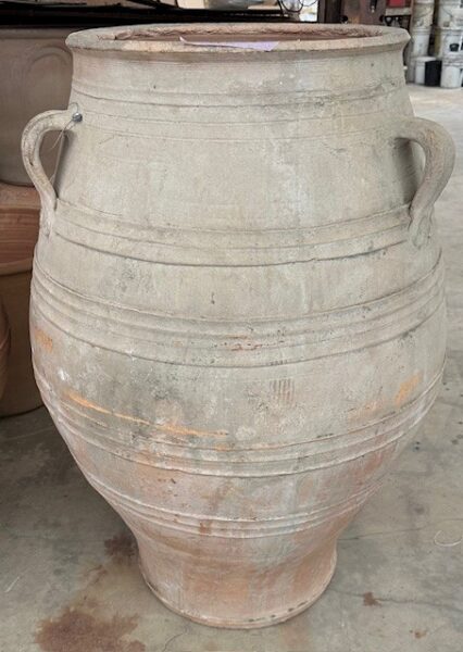 vintage Greek Pithari oil jar with a light natural patina