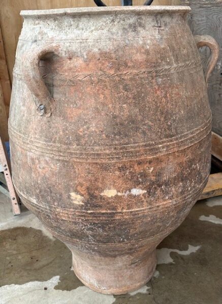 vintage Greek Pithari oil jar with a darker natural patina