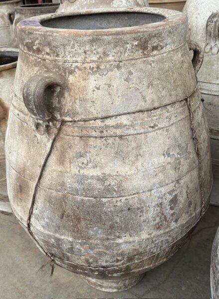 vintage Greek Pithari oil jar with a light natural patina