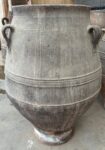 vintage Greek Pithari oil jar with a dark natural patina