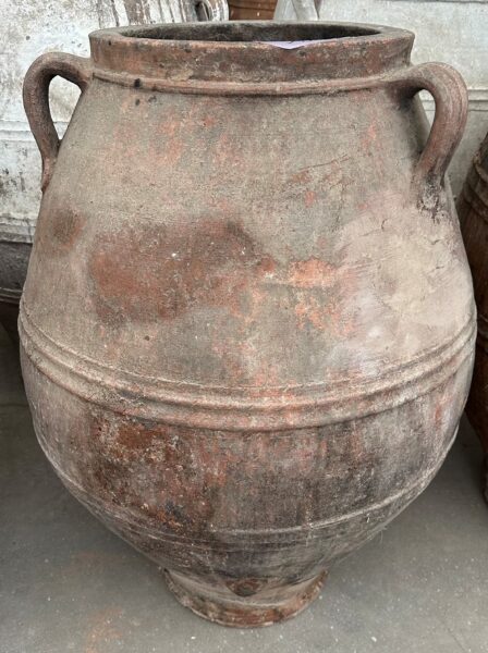 vintage Greek Pithari oil jar with a dark natural patina