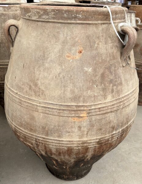 vintage Greek Pithari oil jar with a light natural patina