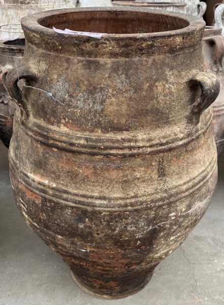 vintage Greek Pithari oil jar with a dark natural patina