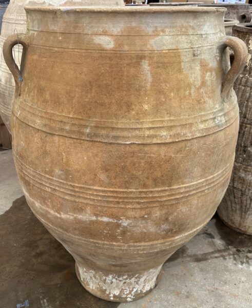 vintage Greek Pithari oil jar with a warm natural patina