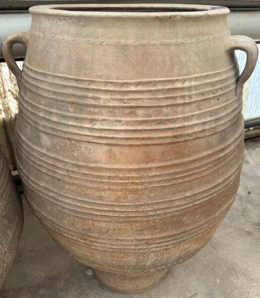 vintage Greek Pithari oil jar with a light natural patina