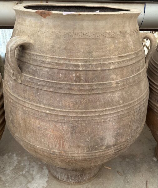 vintage Greek Pithari oil jar with a light natural patina