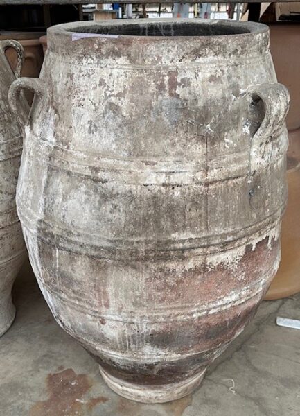 vintage Greek Pithari oil jar with a dark natural patina
