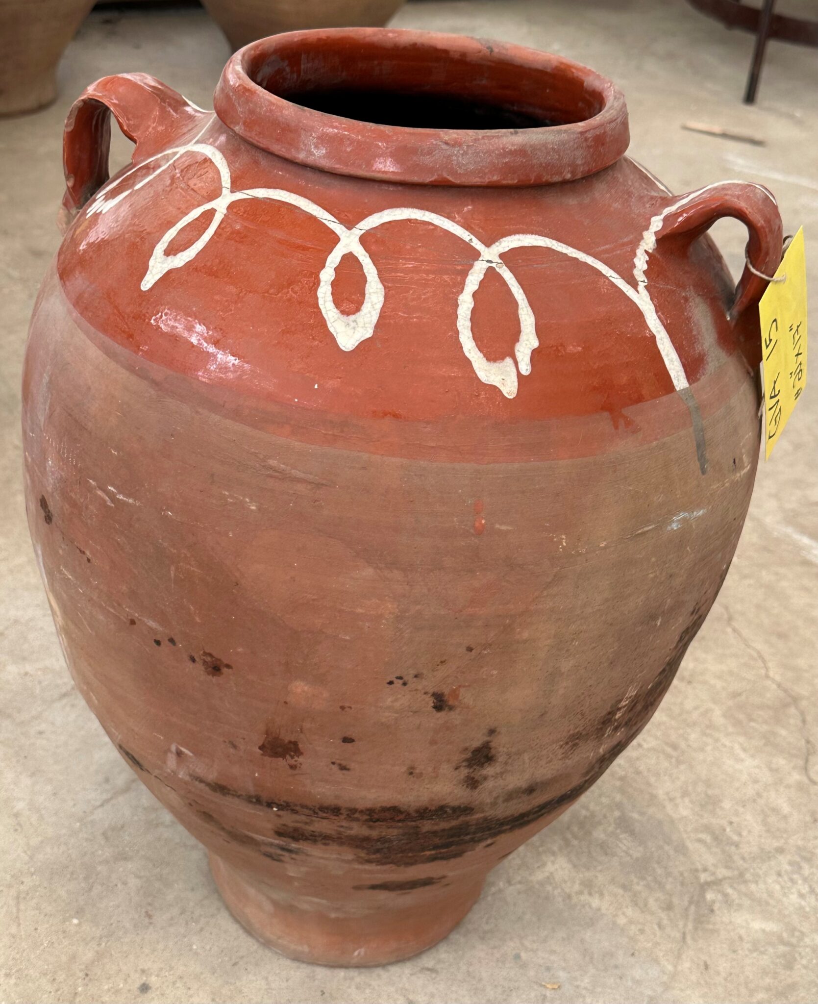 vintage Greek Athens jar with a natural patina with decorative glazed neck
