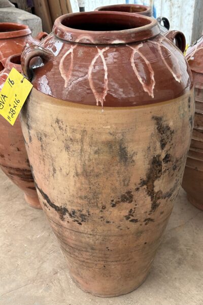 vintage Greek Athens jar with a natural patina with decorative glazed neck