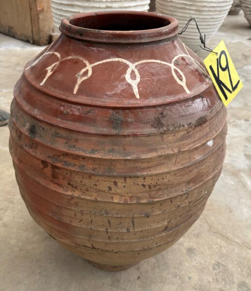 vintage Greek Athens jar with a natural patina with decorative glazed neck
