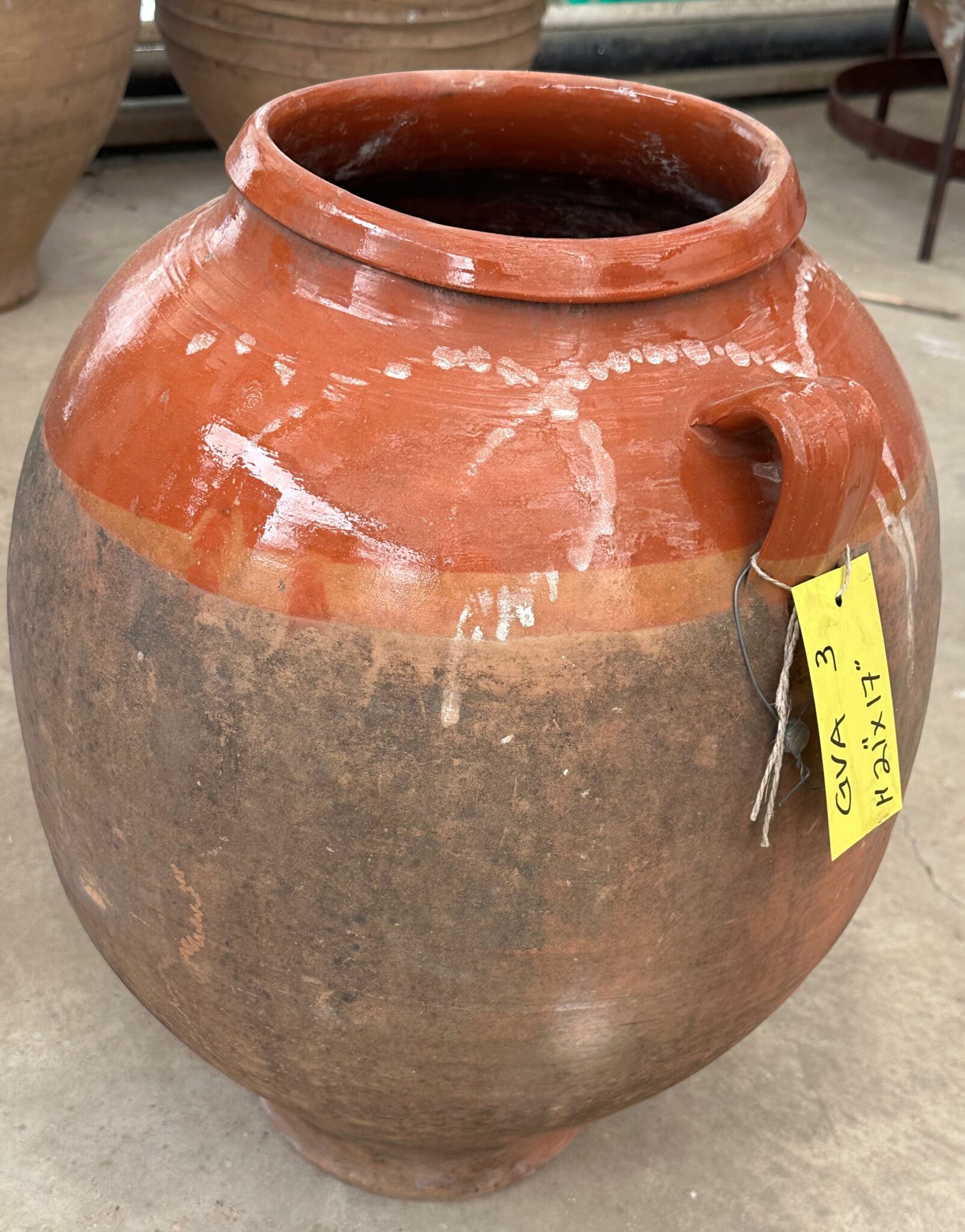 vintage Greek Athens jar with a natural patina with decorative glazed neck