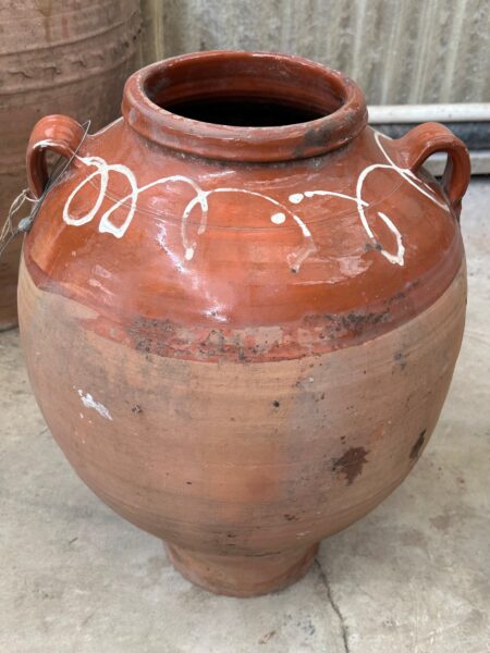 vintage Greek Athens jar with a natural patina with decorative glazed neck