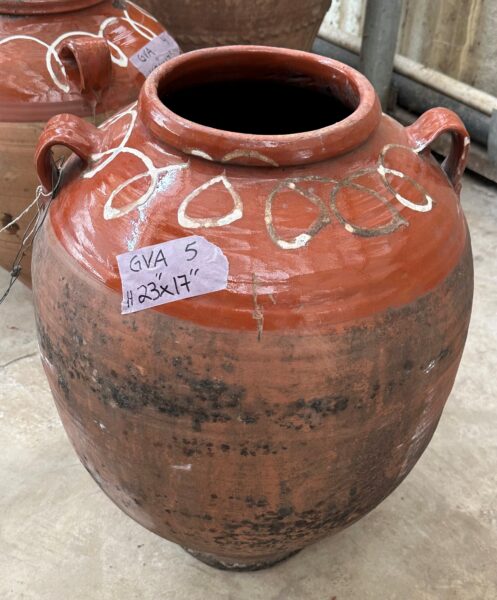 vintage Greek Athens jar with a natural patina with decorative glazed neck