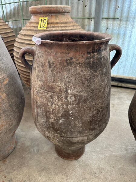 vintage Greek Pithari oil jar with a dark natural patina