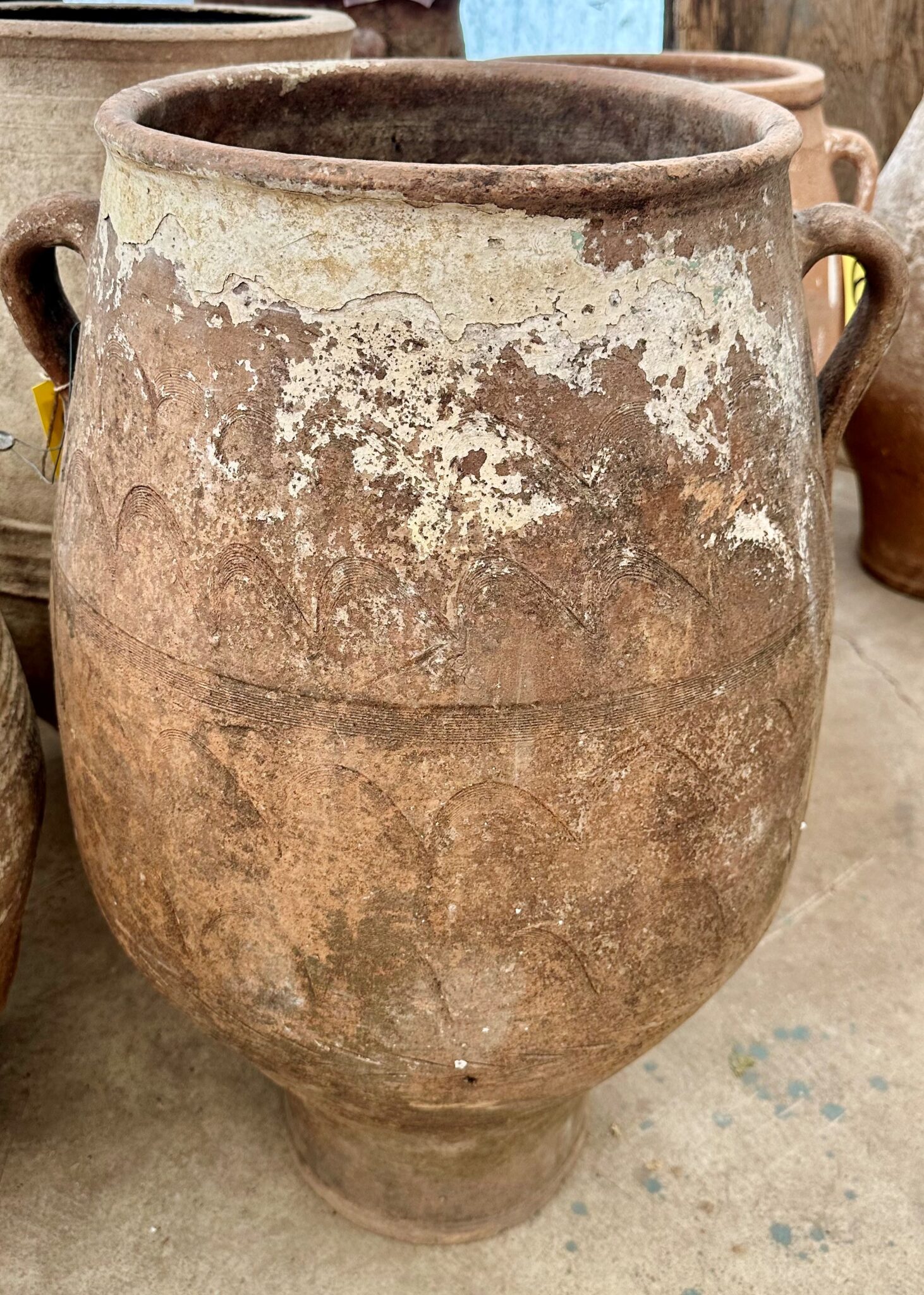 vintage Greek Pithari oil jar with a light natural patina