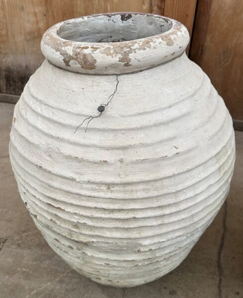 vintage Greek Peloponesian oil jar with a lightly weathered white wash surfaced