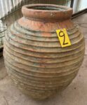 vintage Greek Peloponesian oil jar with a weathered green patina