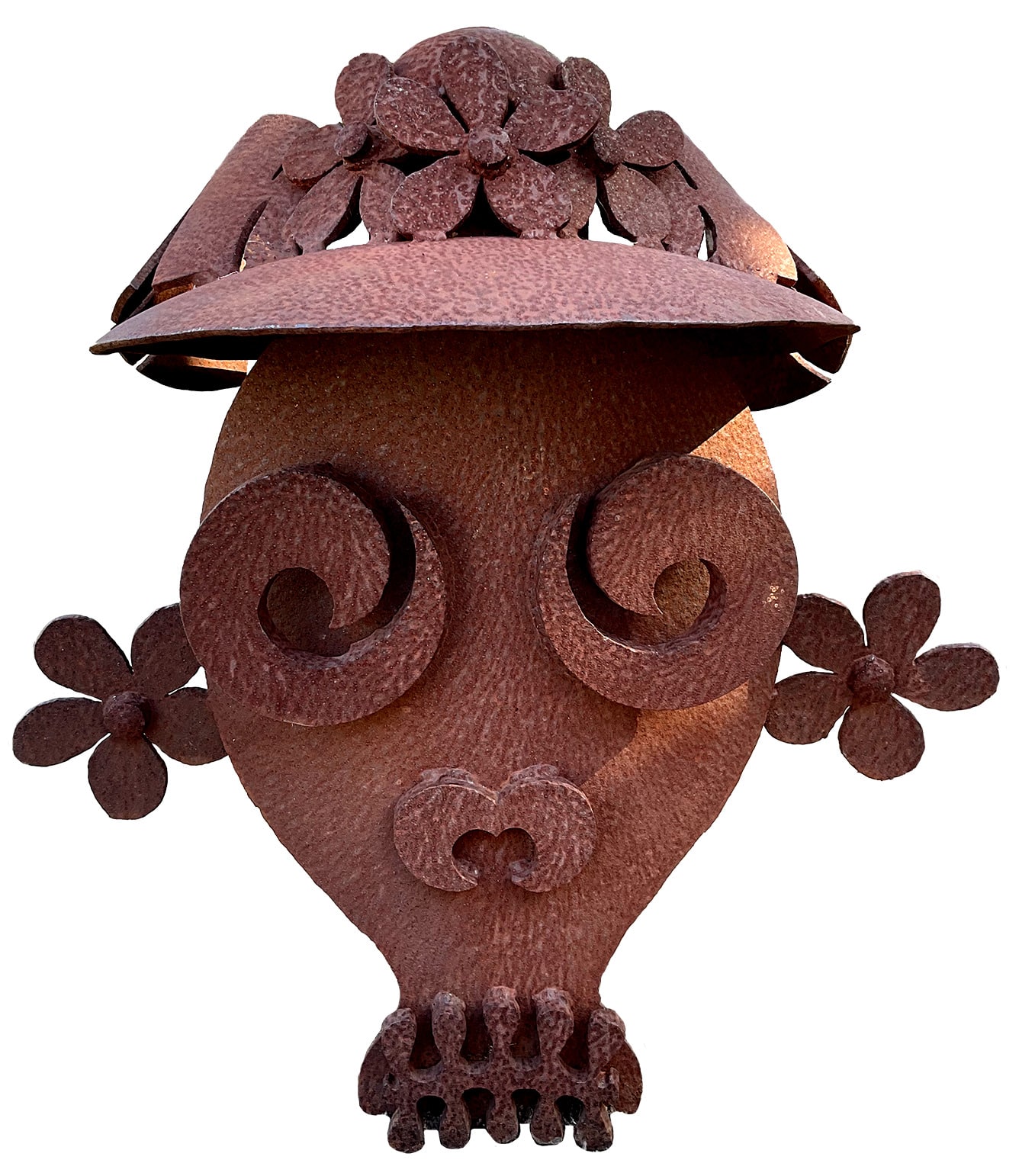 abstract skull with a bonnet and stylized flowers for ears