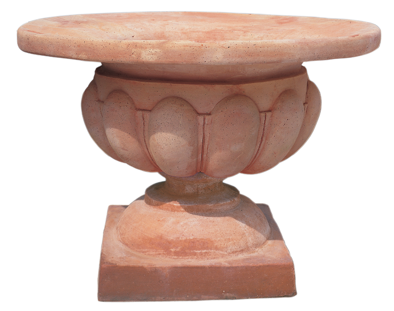 Fluted Terracotta Urn with Wide Lip