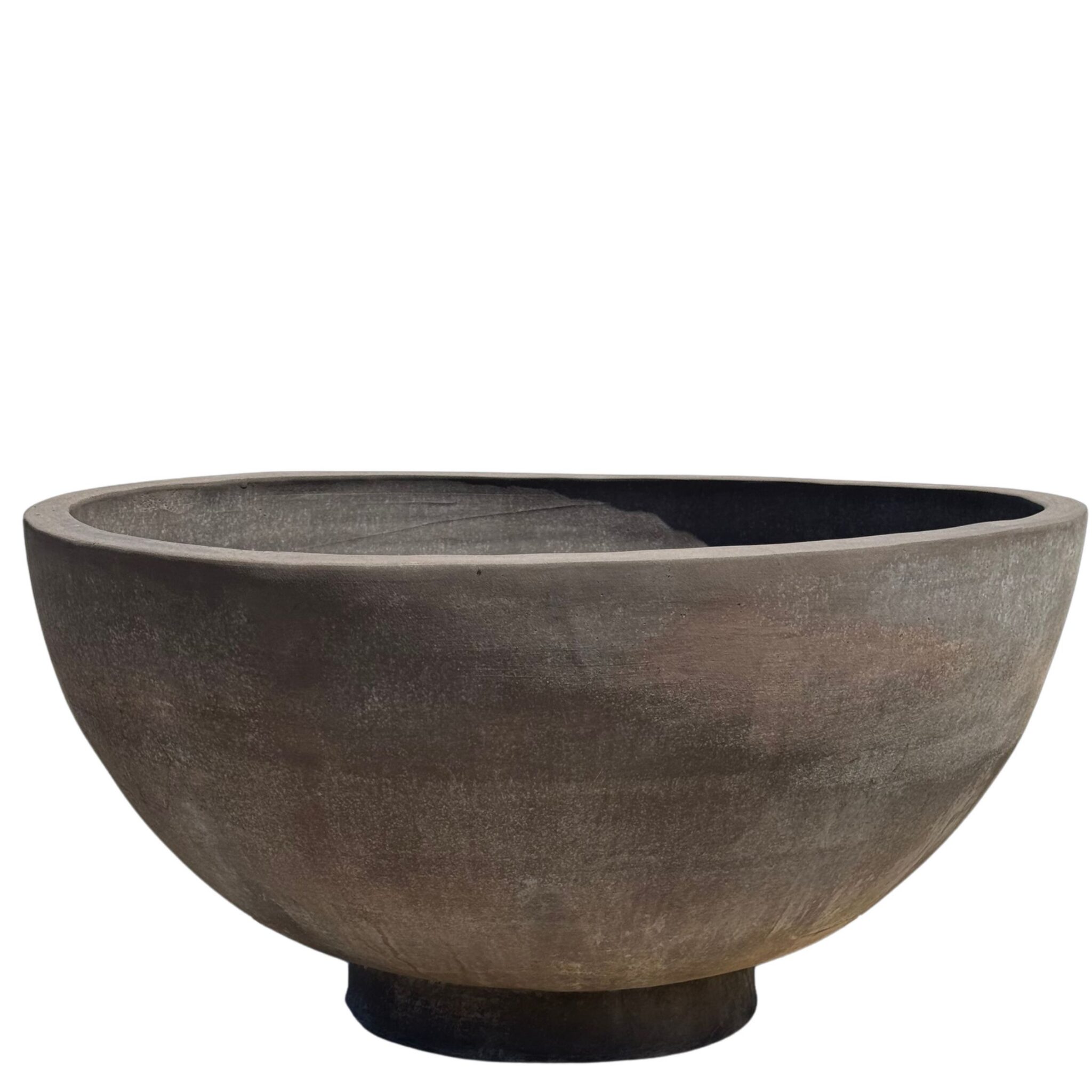Round low bowl terracotta planter in gray Etrusca finish