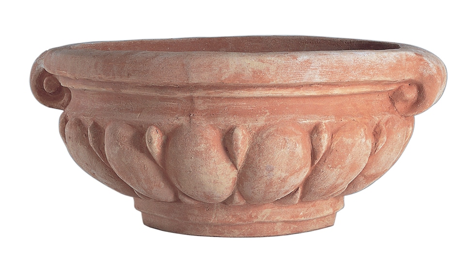 Italian Terracotta Wide Bowl with Fluted Pattern and handles