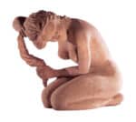 terracotta sculpture of a woman washing her hair