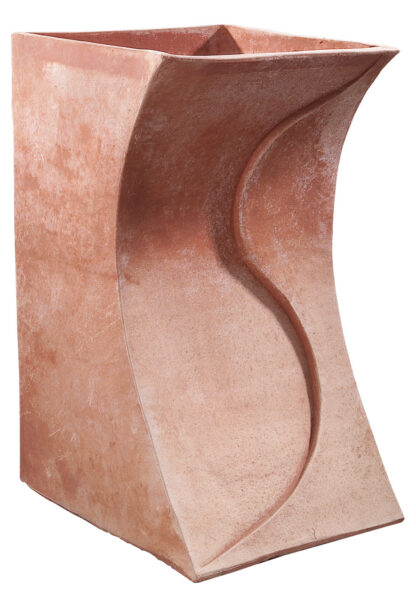 Tall Terracotta Planter with Curved Sculptural Relief