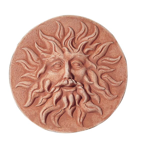 Round Italian terracotta disc with relief sun face