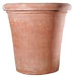 rounded terracotta planter with a rolled rim