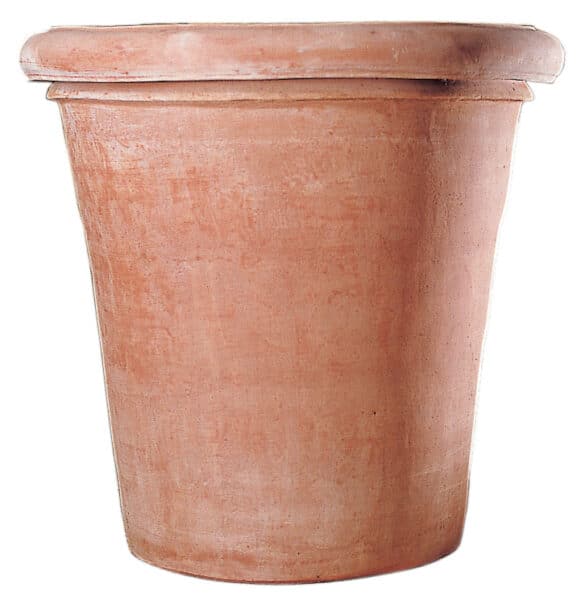 rounded terracotta planter with a rolled rim